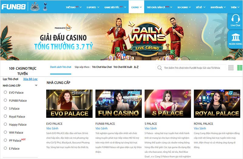Sòng casino Fun88 ngày càng thu hút người chơi